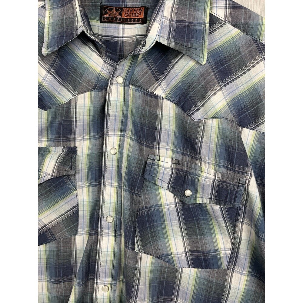 Canyon Guide Outfitters Pearl Snaps Western Shirt Men's Large Teal Blue Plaid - Picture 5 of 8